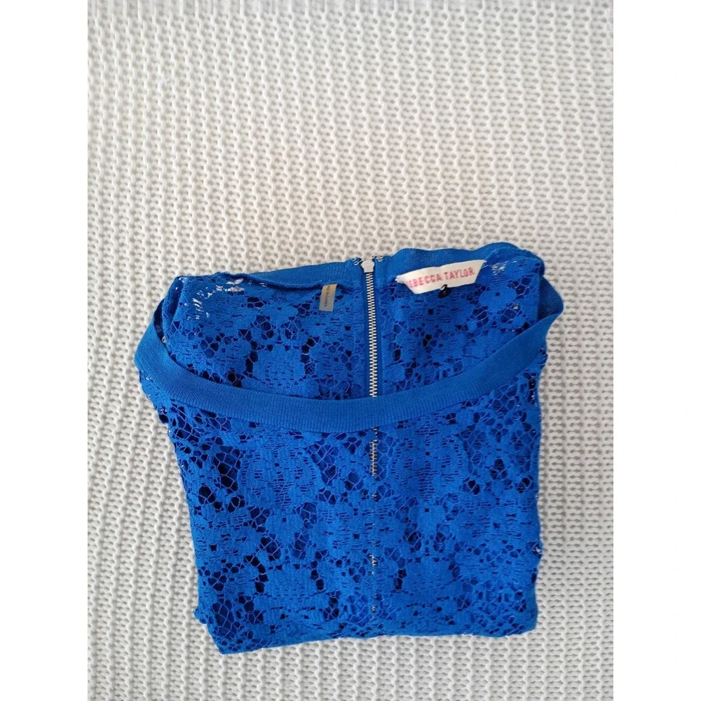 Rebecca Taylor Blue Romantic Floral Lace Silk Lined Sheath Dress S NWOT $495